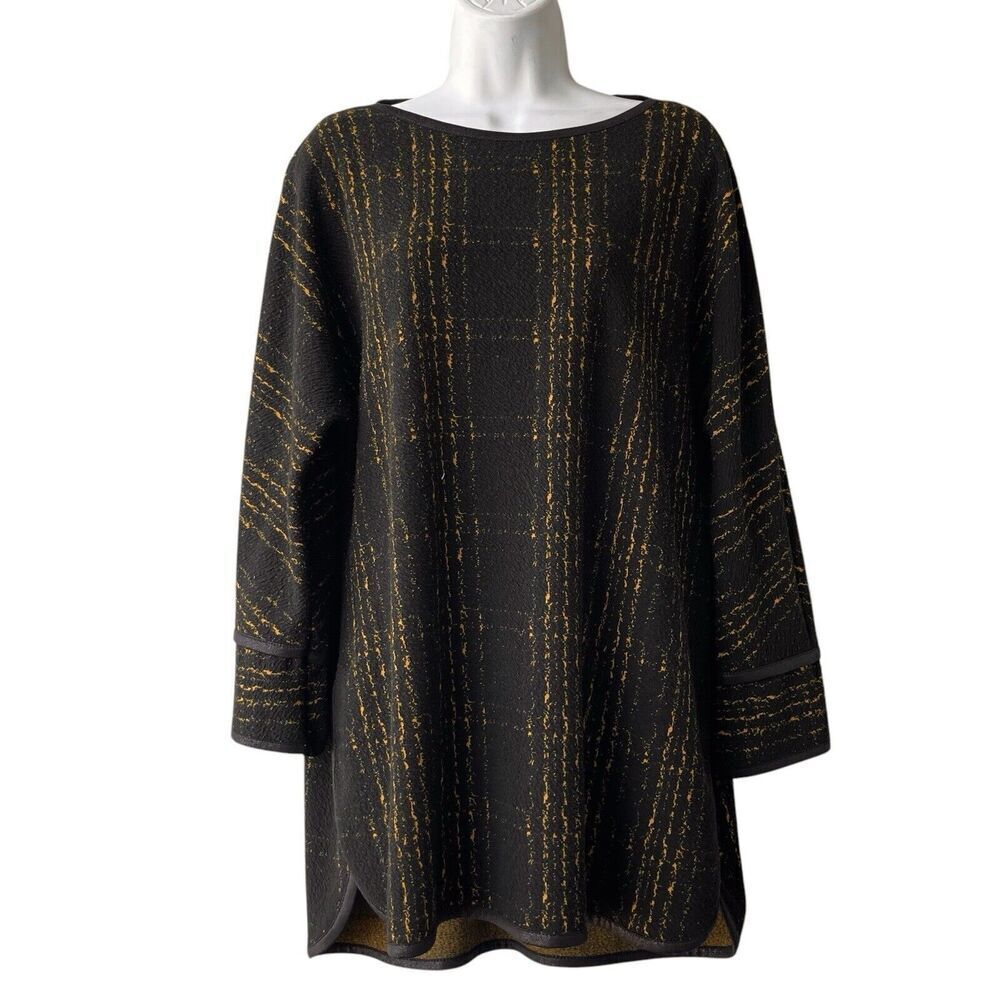 ALI MILES Knit Tunic Top Size XL Black Windowpane Plaid Dolman Sleeve Blouse